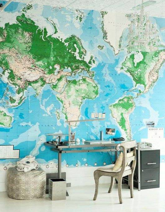 کاغذ دیواری‌هایی با طرح نقشه جهان
