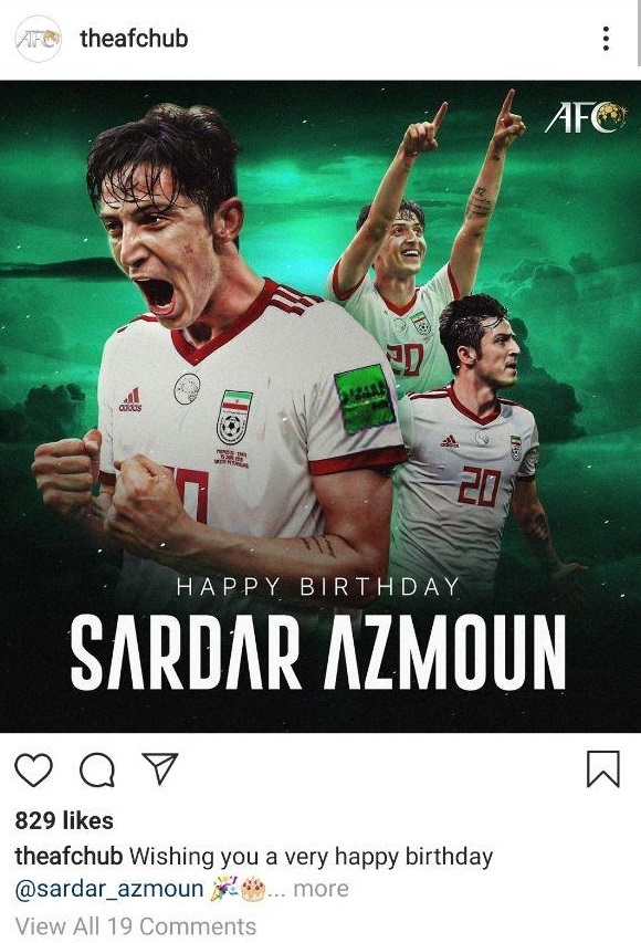 AFC تولد مهاجم تیم ملی ایران را تبریک گفت