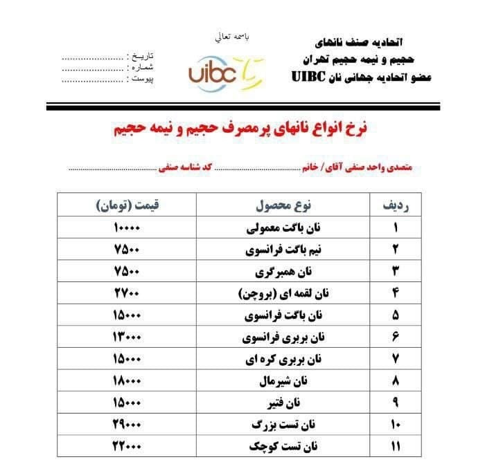 نرخ رسمی انواع نان فانتزی اعلام شد