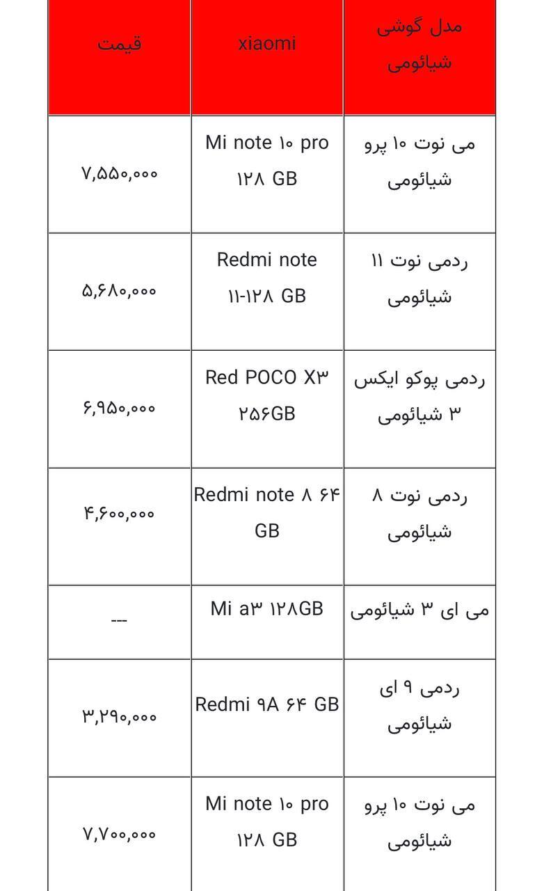 قیمت شیائومی