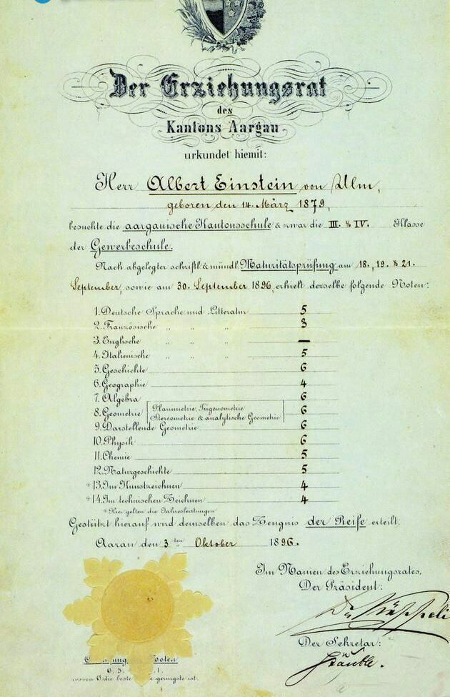 عکس کارنامه تحصیلی آلبرت انیشتین